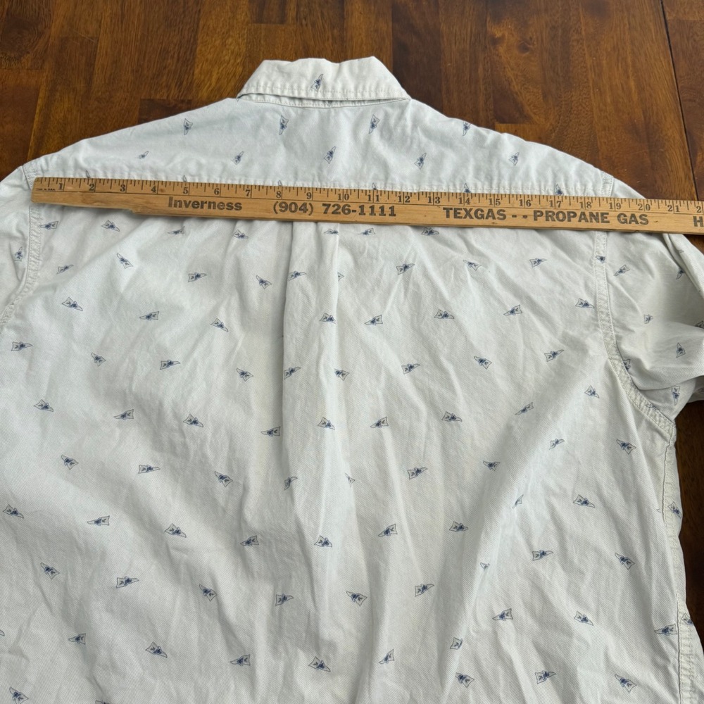 IZOD Saltwater Mens Large Cream Herringbone Pennant Flag Button Down Shirt L - Picture 9 of 9